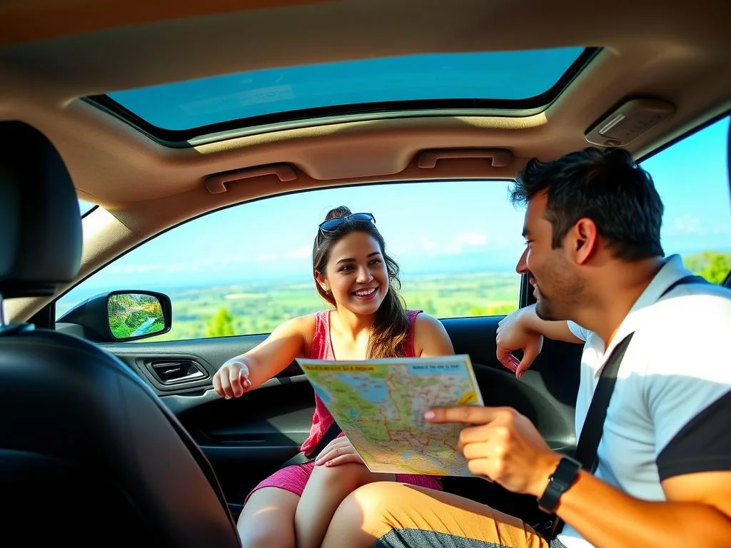 Tourist enjoying Sri Lanka car hire service with scenic view